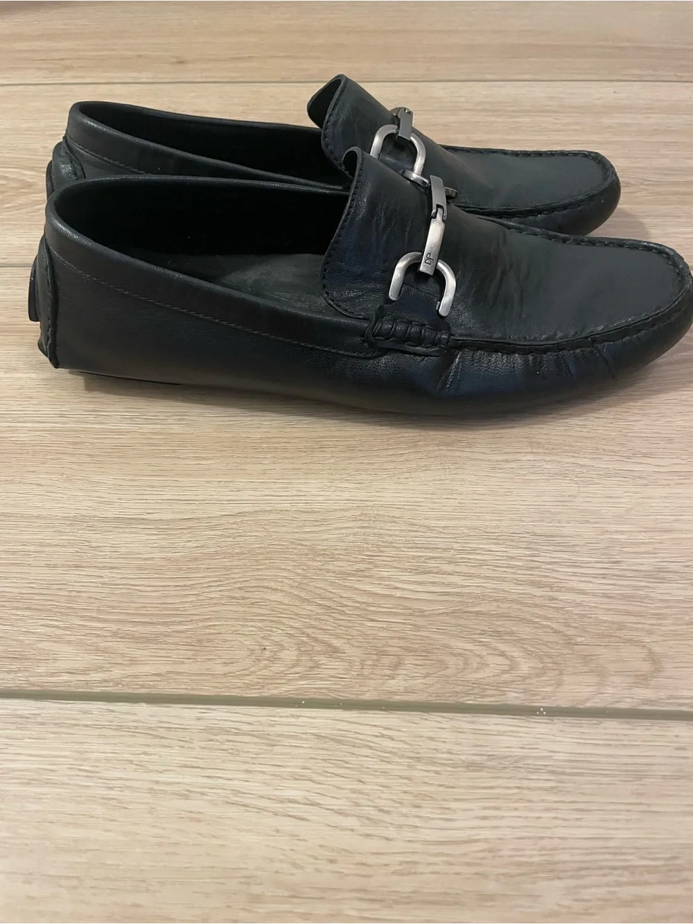 Donald J. Pliner Black Leather Bit Loafers with Silver Hardware